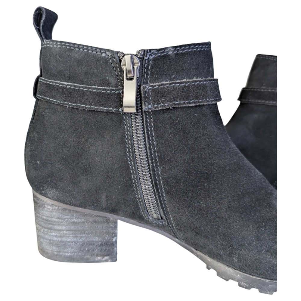 Black Suede Buckle Strap Ankle Boots | Side Zip | Women's Size 8 - Picture 5 of 7